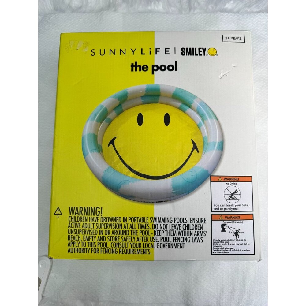 Sunnylife Inflatable Smiley Face Pool 65" x 15.5" New In Box - Picture 4 of 8